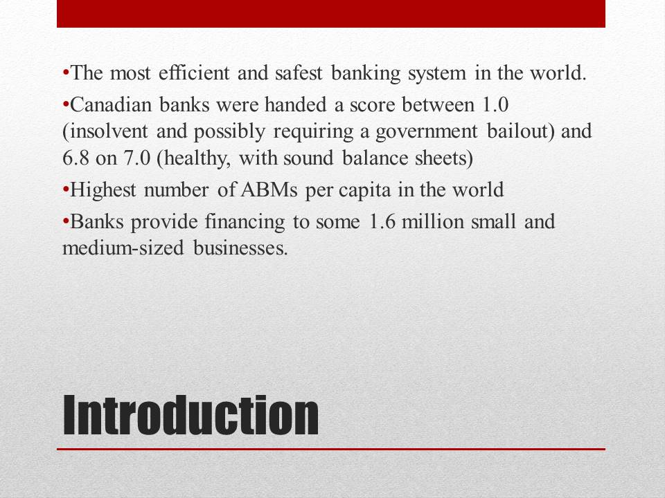 Banking System of Canada Introduction