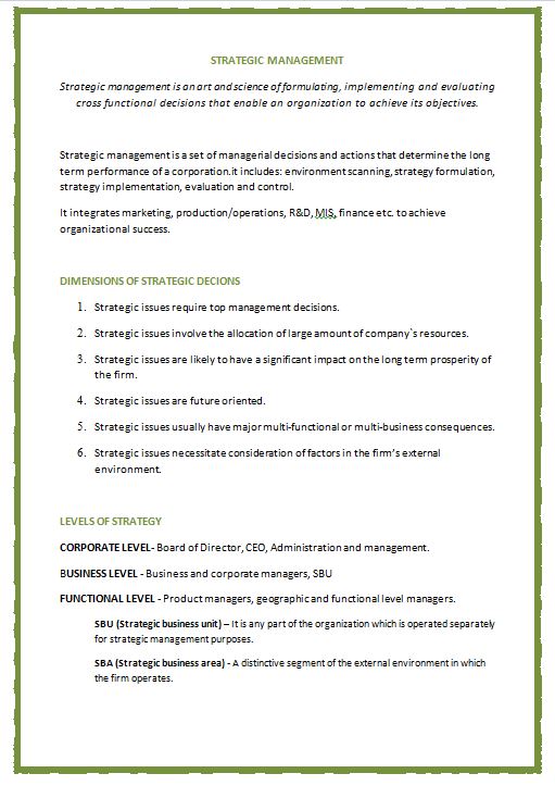 Free strategic management notes for bba students